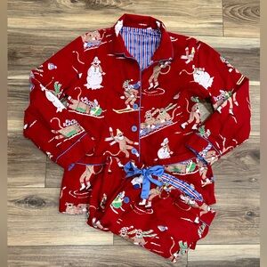 Nick & Nora Sock Monkey Downhill Monkeys Flannel Pajama Set Medium